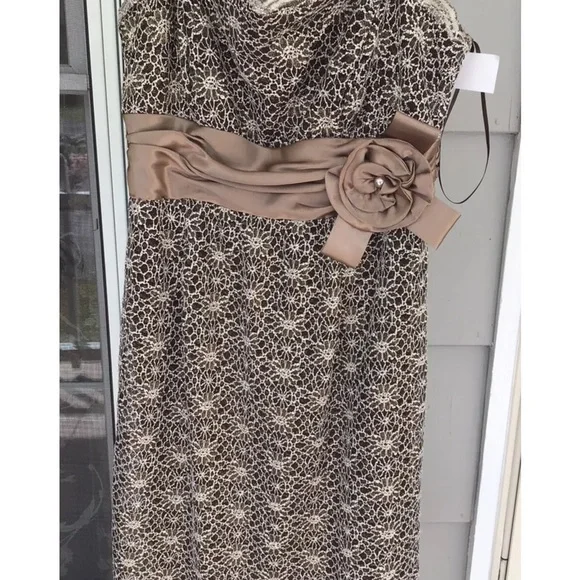 New R & M RICHARDS 6P Brown Gold Sleeveless Lace Satan Bow Dress New Gown Formal - Picture 10 of 10